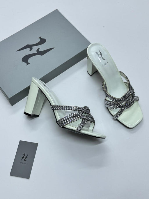 Gina Sandal block heels white